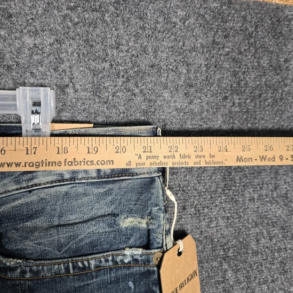 True Religion Jeans Mens 42 Geno Flaps Blue Distressed Relaxed Slim Concrete NEW